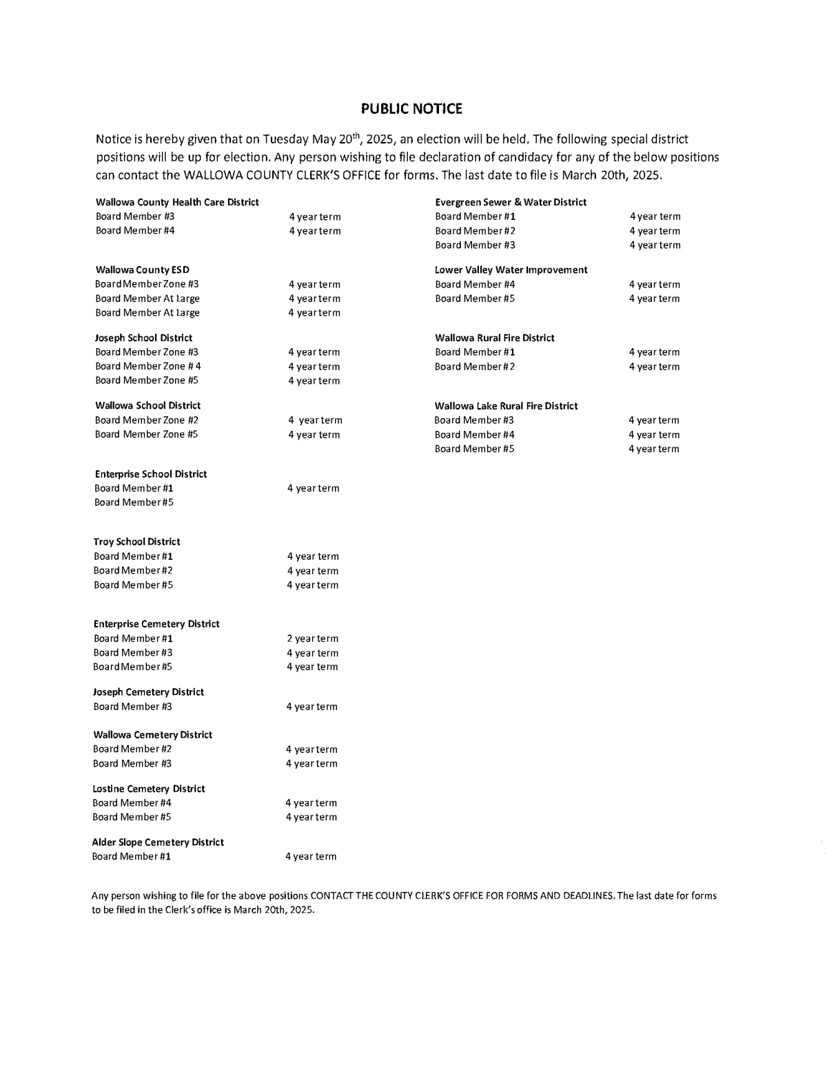 Wallowa County Special Election 2025