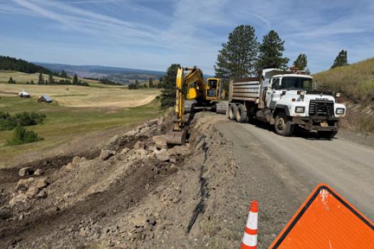 Dump truck and excavator